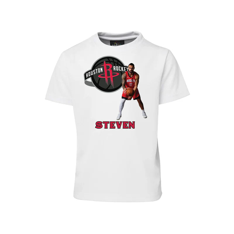 Steven Adams sublimation t-shirt with personalized name and player number in vibrant colors on soft cotton