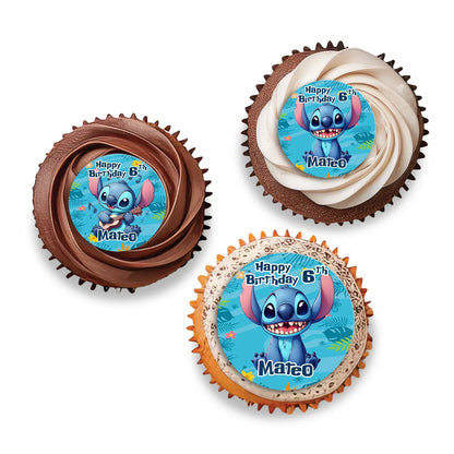 Stitch Personalized Cupcake Toppers with custom name and Stitch theme