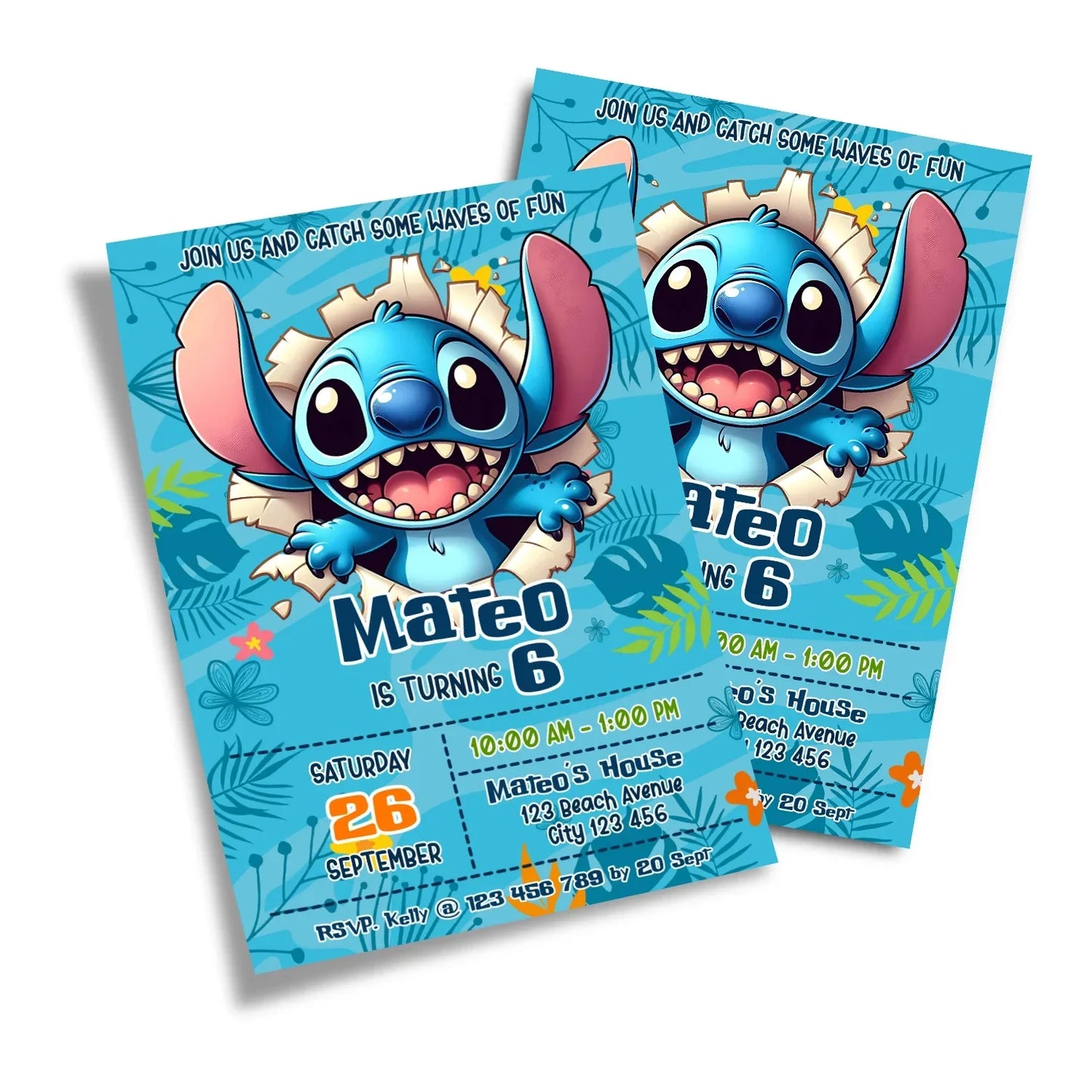 Stitch Personalized Birthday Card Invitations with editable party details