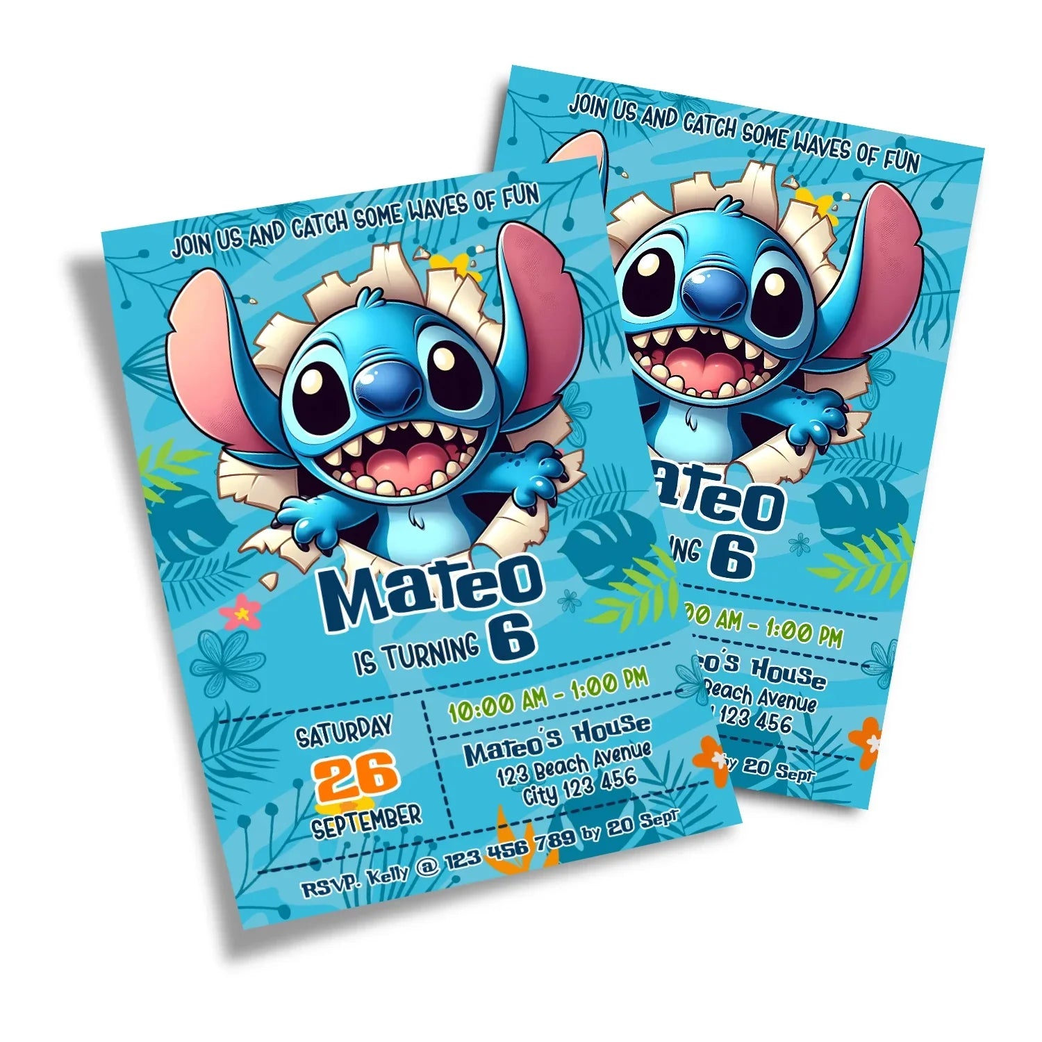 Stitch Personalized Birthday Card Invitations with editable party details
