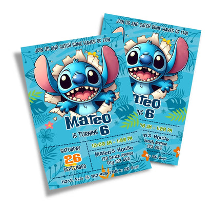 Stitch Personalized Birthday Card Invitations with editable party details