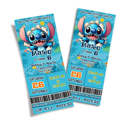Stitch Personalized Birthday Ticket Invitations with name and party details