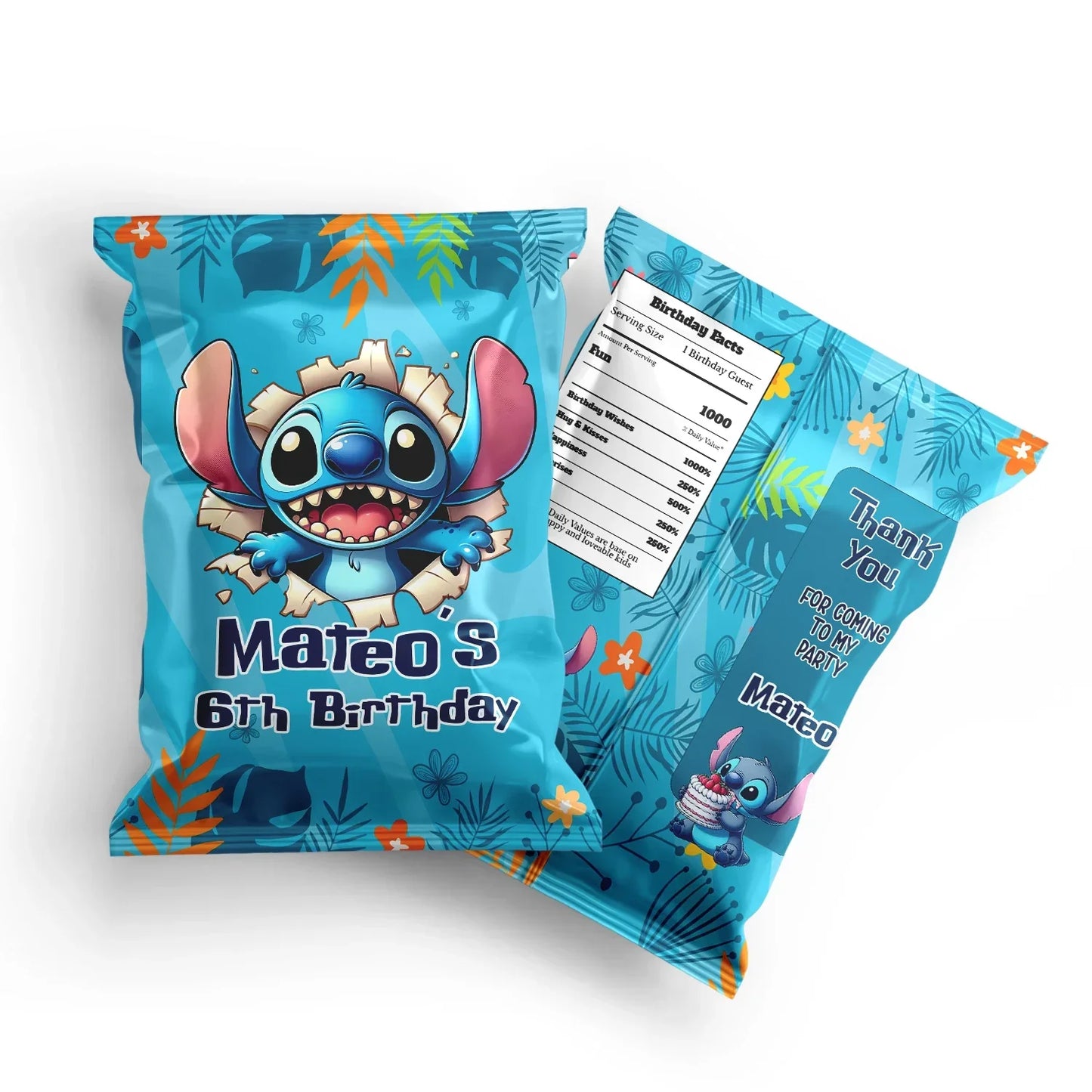 Stitch Chips Bag Label for personalized party treats
