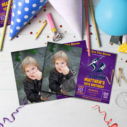 NRL Storm Birthday Decorations, NRL Rugby Party Supplies, Melbourne Storm Themed, Rugby Storm Digital Template, Editable Melbourne Storm Image SVG PNG