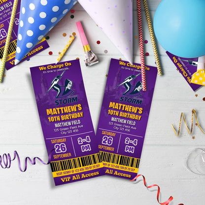 NRL Storm Birthday Decorations, NRL Rugby Party Supplies, Melbourne Storm Themed, Rugby Storm Digital Template, Editable Melbourne Storm Image SVG PNG