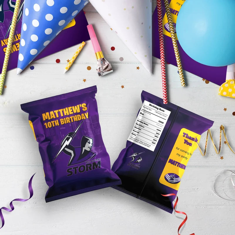 NRL Storm Birthday Decorations, NRL Rugby Party Supplies, Melbourne Storm Themed, Rugby Storm Digital Template, Editable Melbourne Storm Image SVG PNG