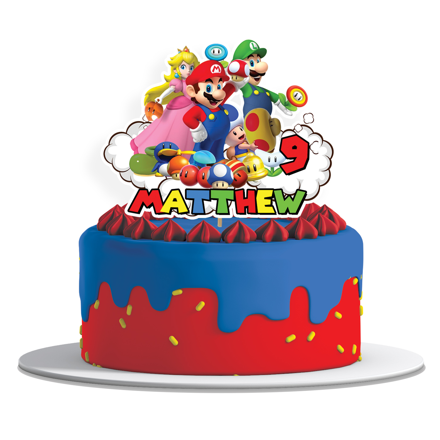 Super Mario themed personalized cake toppers