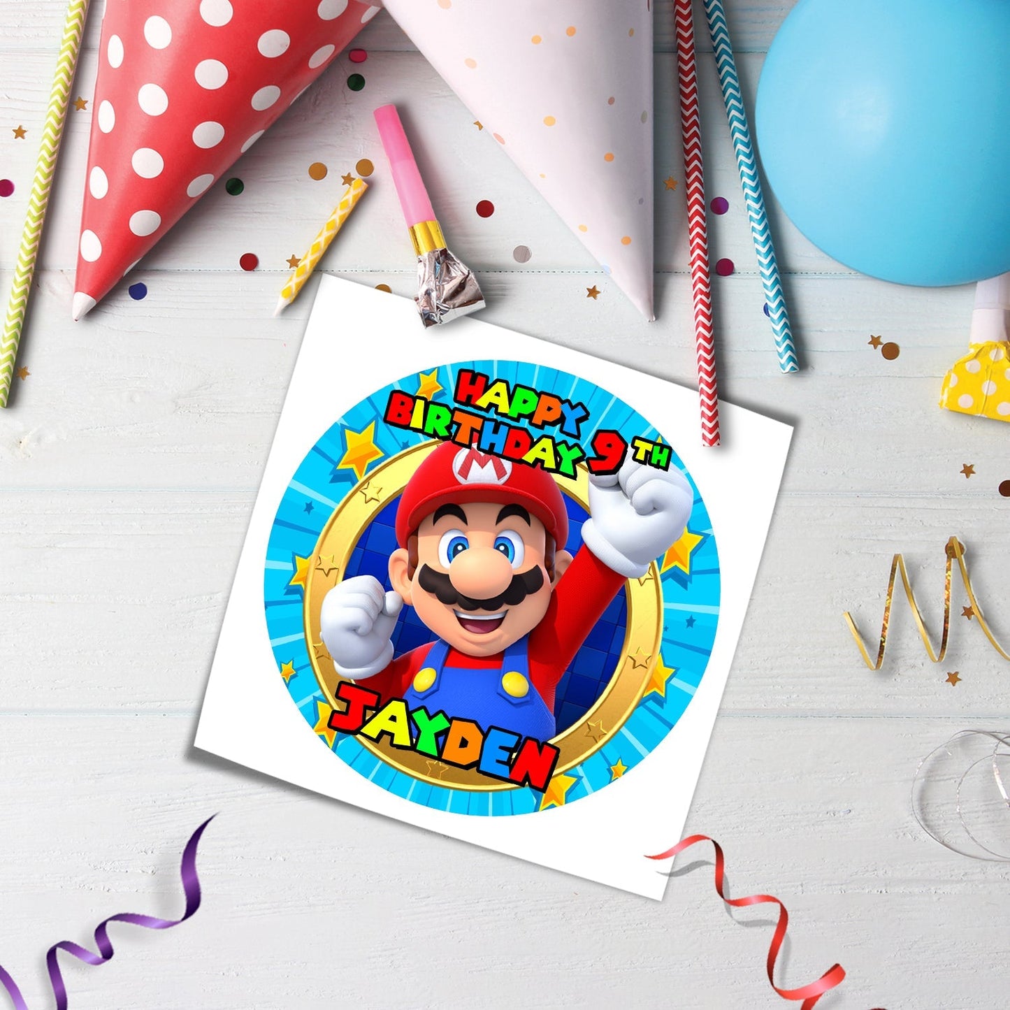 Round Super Mario Personalized Cake Images - Perfect for Any Birthday Cake