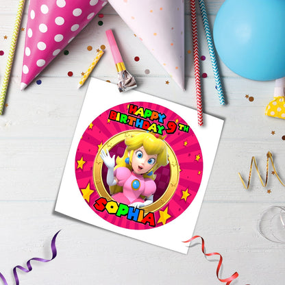 Round Super Mario Princess Peach Personalized Cake Images - Perfect for Any Birthday Cake