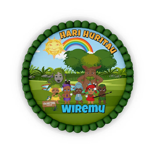 Takaro Tribe edible icing cake images with bright printed designs