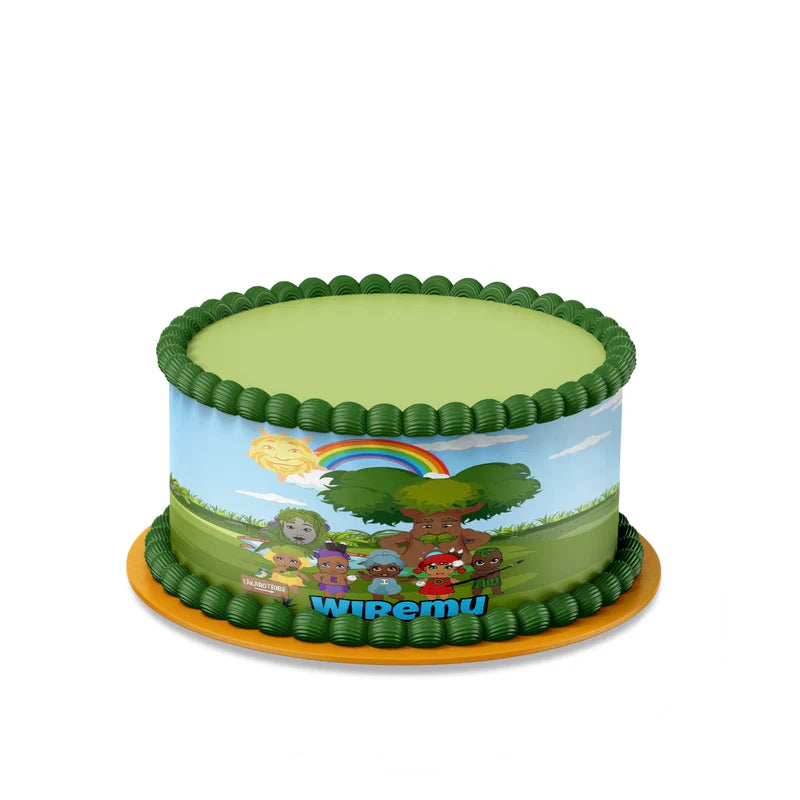 Takaro Tribe edible cake strips with colorful custom text flat lay