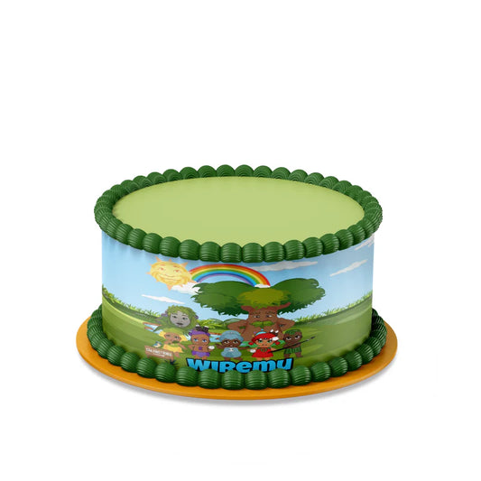 Takaro Tribe edible cake strips with colorful custom text flat lay