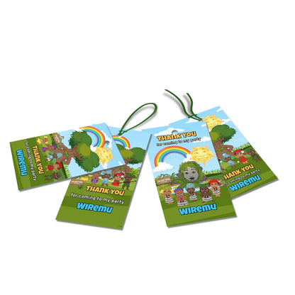 Takaro Tribe thank you tags with custom wording and themed accents