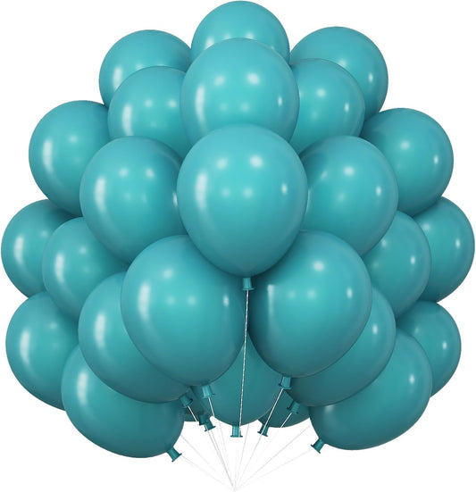 Teal and white 8 pcs double layers latex balloons