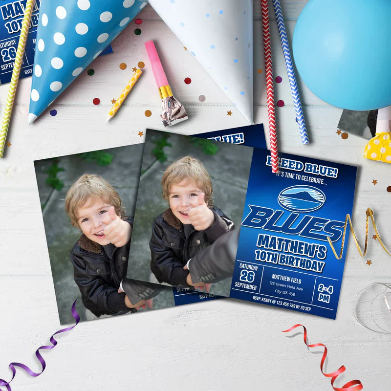 The Blues Birthday Decorations, Auckland Rugby Party Supplies, Rugby Themed, All Blacks Digital Template, Editable The Blues Rugby Image SVG PNG