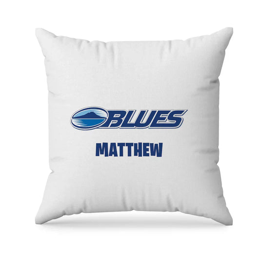 The Blues Rugby sublimation pillowcase showing a soft white square fabric cushion cover printed with a team blue logo emblem.