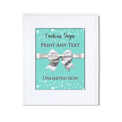 Tiffany & CO custom sign with luxury teal blue background and elegant white script for party decor
