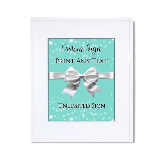 Tiffany & CO custom sign with luxury teal blue background and elegant white script for party decor