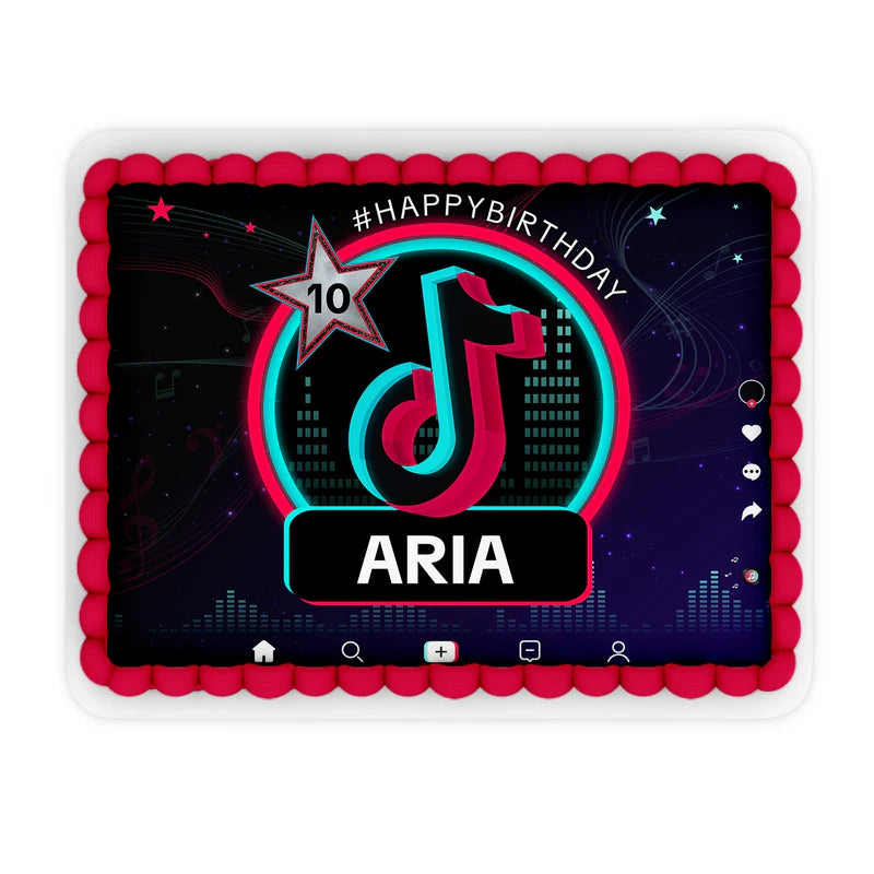Tiktok sheet cake topper image personalized with name and age