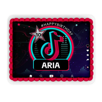 Tiktok sheet cake topper image personalized with name and age