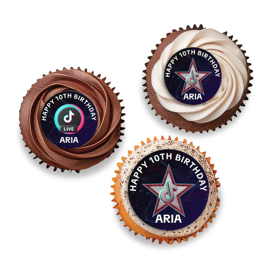 Tiktok personalized cupcake toppers for birthday dessert table