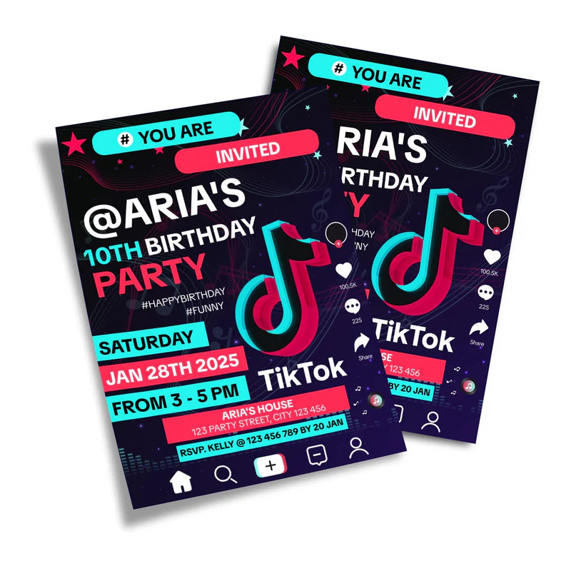 Tiktok birthday invitation card with personalized text and editable design