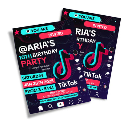 Tiktok birthday invitation card with personalized text and editable design