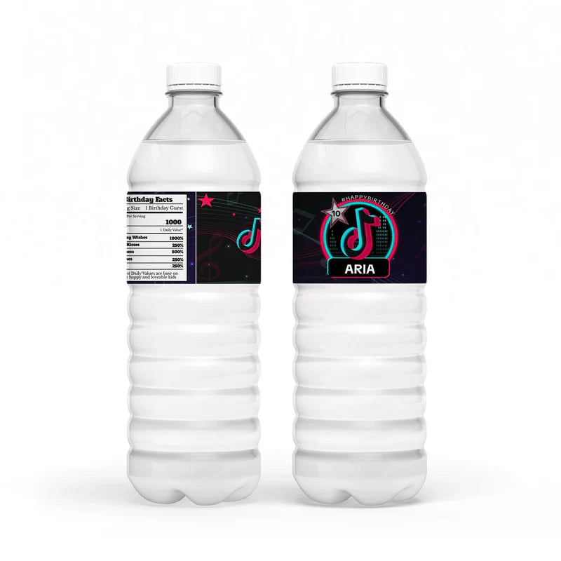 Tiktok water bottle label personalized for birthday drinks