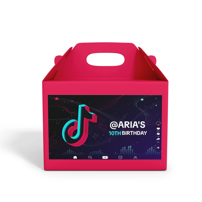 Tiktok treat box label with custom name for birthday favor boxes