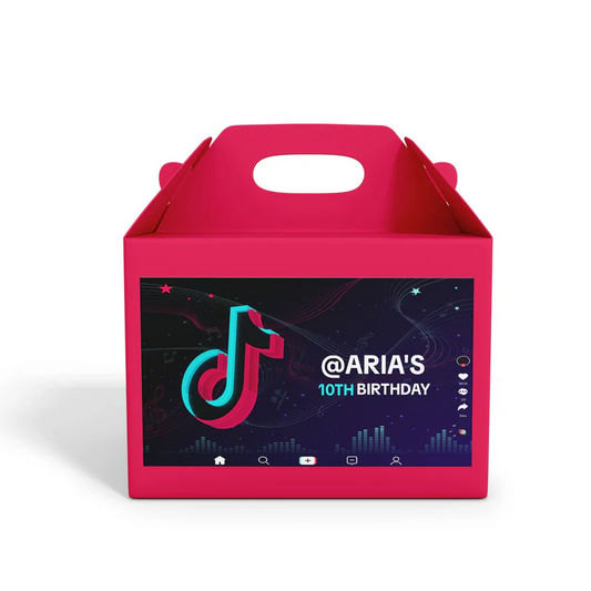 Tiktok treat box label with custom name for birthday favor boxes