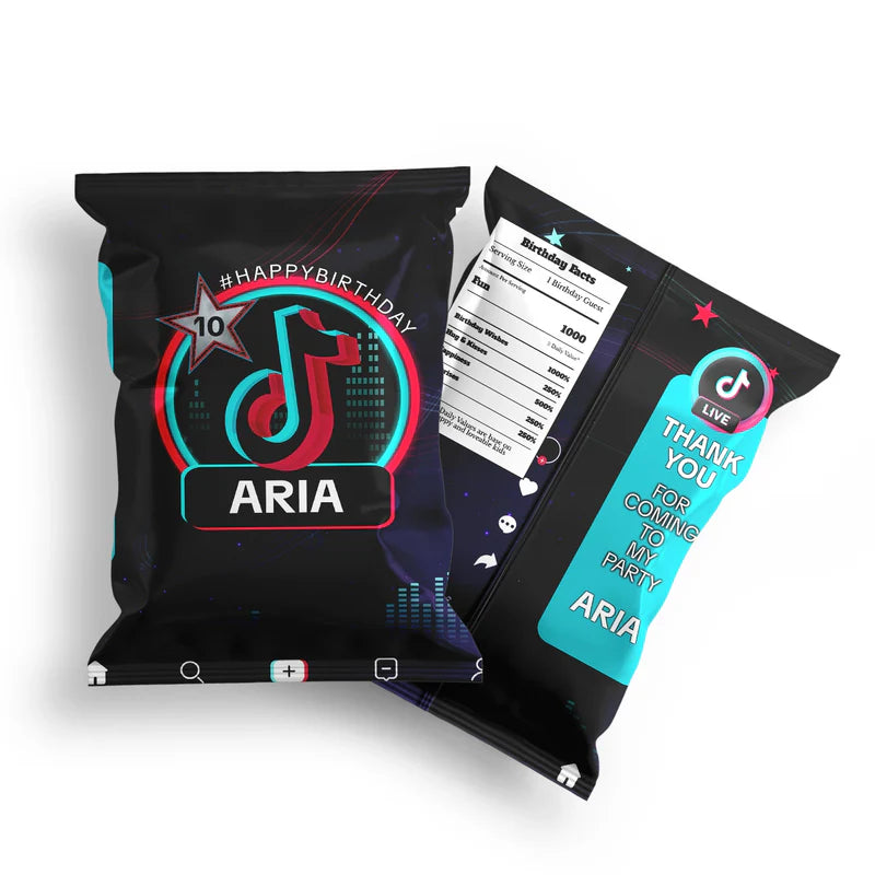 Tiktok chip bag label personalized with name and birthday theme