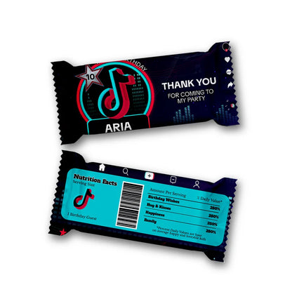 Tiktok Rice Krispies and candy bar label personalized for birthday treats