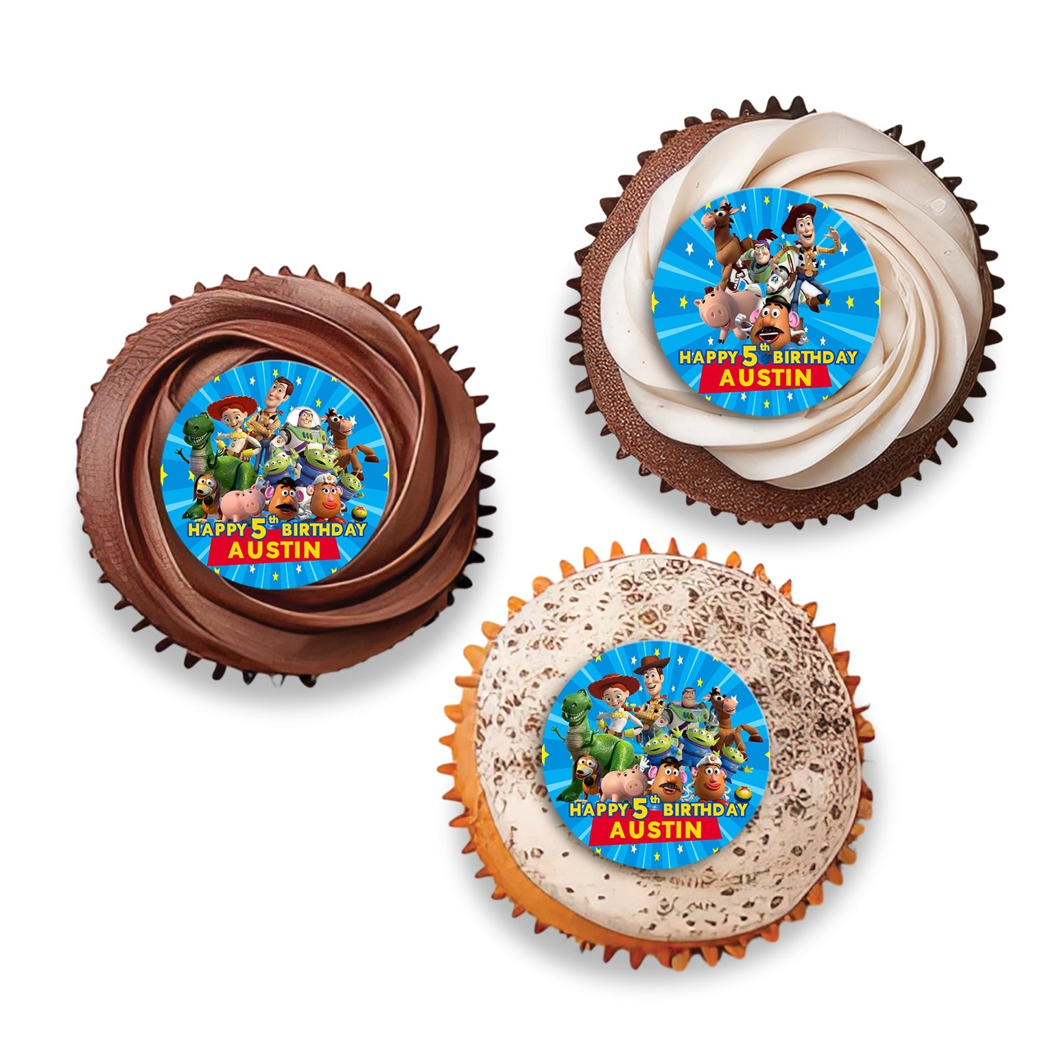 Personalized cupcake toppers with Toy Story designs