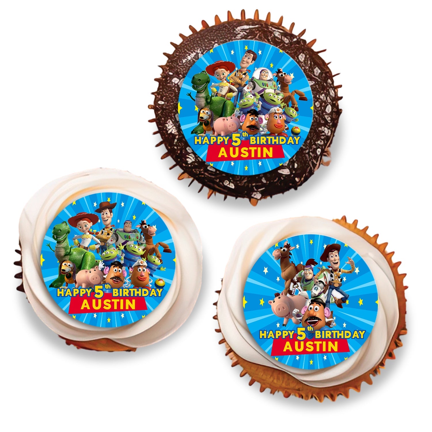 Personalized cupcake toppers with Toy Story designs