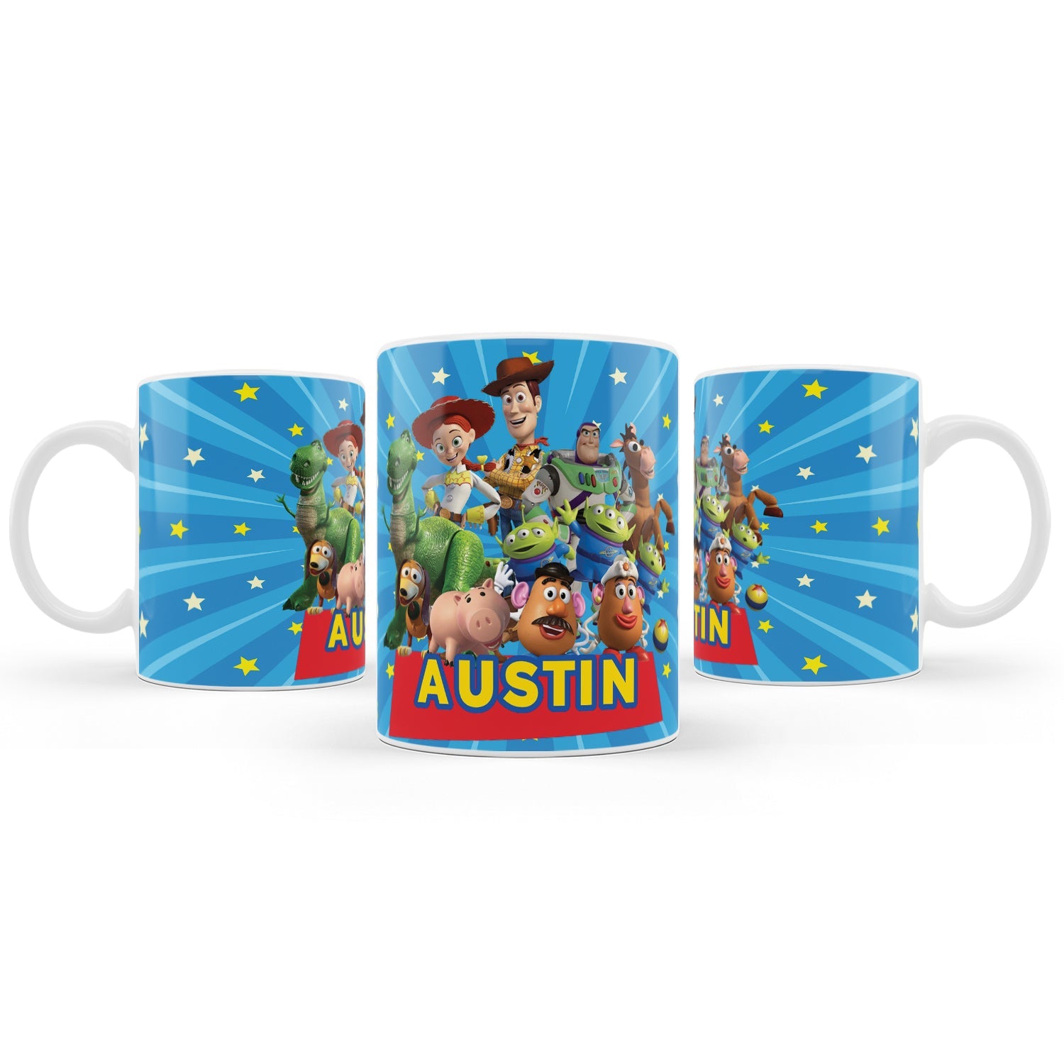 Personalized sublimation mugs with Toy Story theme