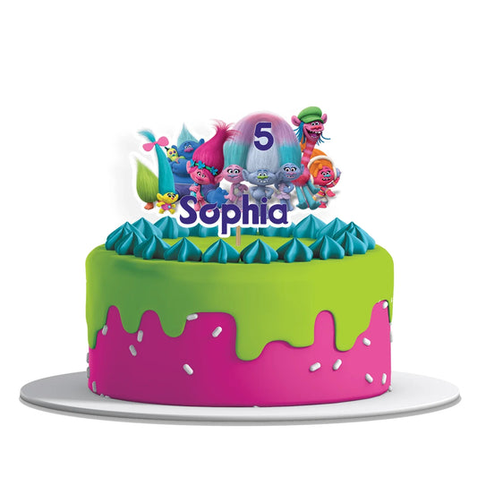 Trolls Personalized Cake Toppers Featuring Custom name and age