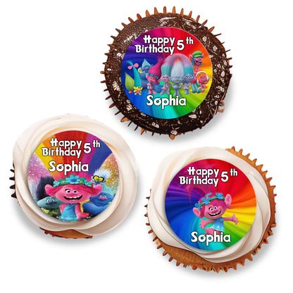 Trolls Personalized cupcake Toppers with colorful Trolls characters