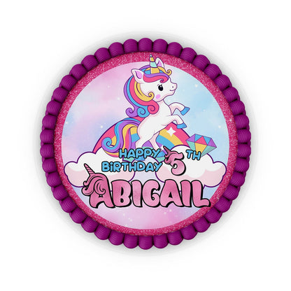 Round unicorn personalized cake images