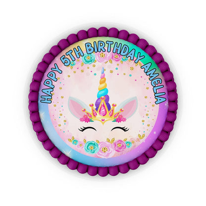 Round unicorn personalized cake images