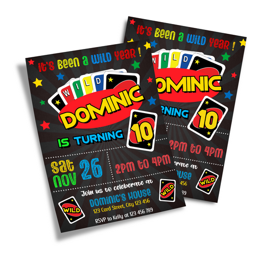 Uno cards themed birthday card invitation for special occasions
