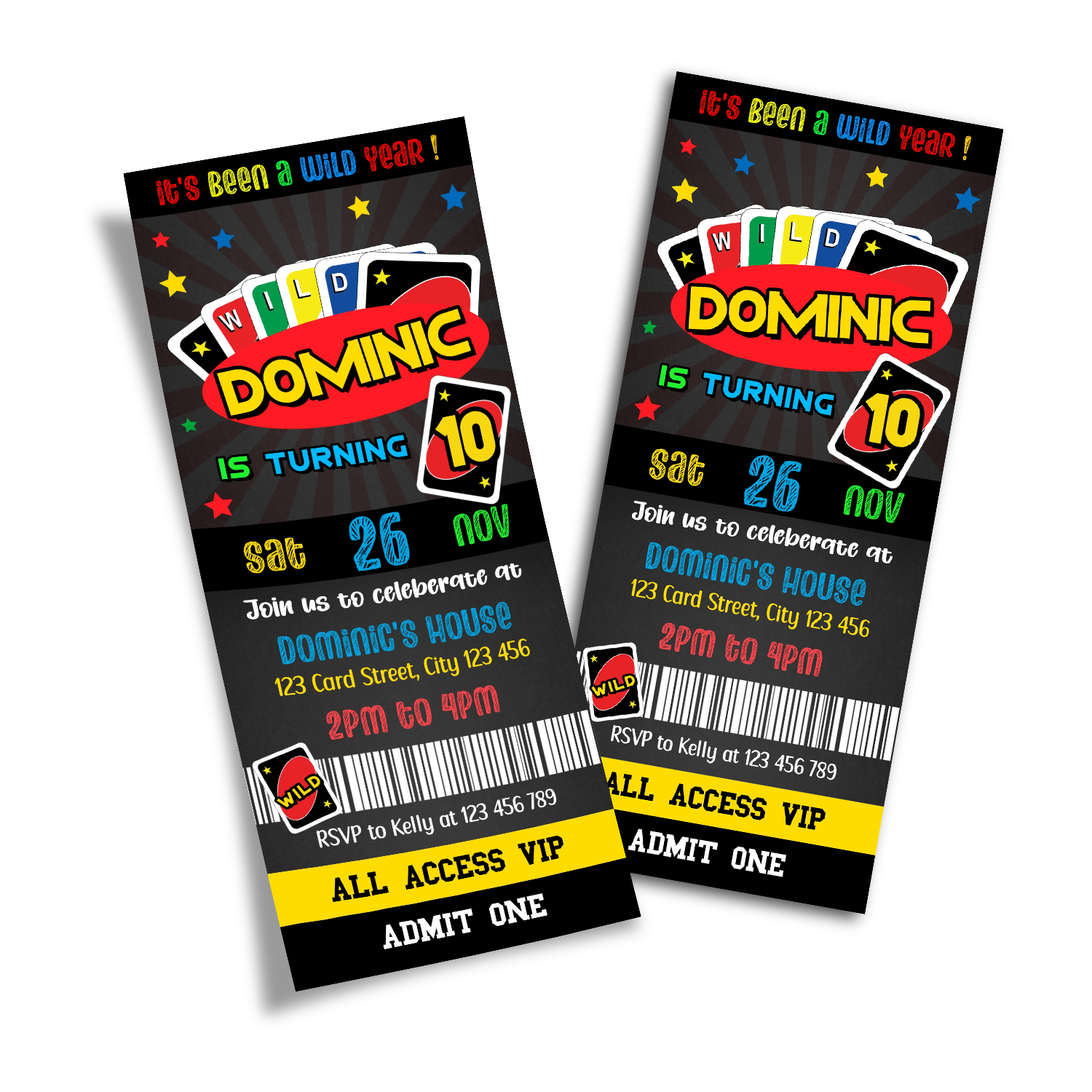 Personalized Uno cards birthday ticket invitation