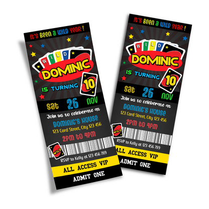 Personalized Uno cards birthday ticket invitation