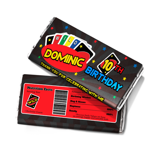 Personalized Uno cards chocolate bar label