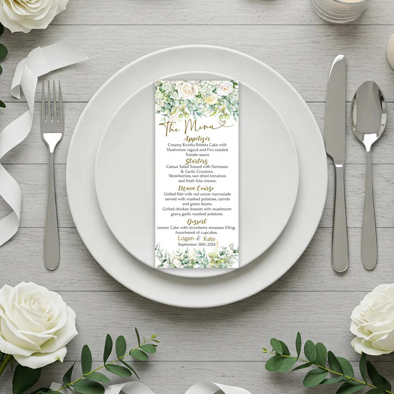 White Rose DIY Wedding, Floral Wedding Party Supplies, Eucalyptus Leaves Themed, DY Wedding Digital Template, Editable White Rose and Eucalyptus Leaves Image SVG PNG