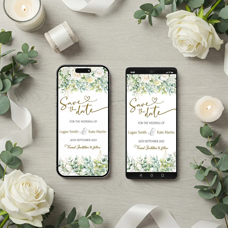 White Rose DIY Wedding, Floral Wedding Party Supplies, Eucalyptus Leaves Themed, DY Wedding Digital Template, Editable White Rose and Eucalyptus Leaves Image SVG PNG