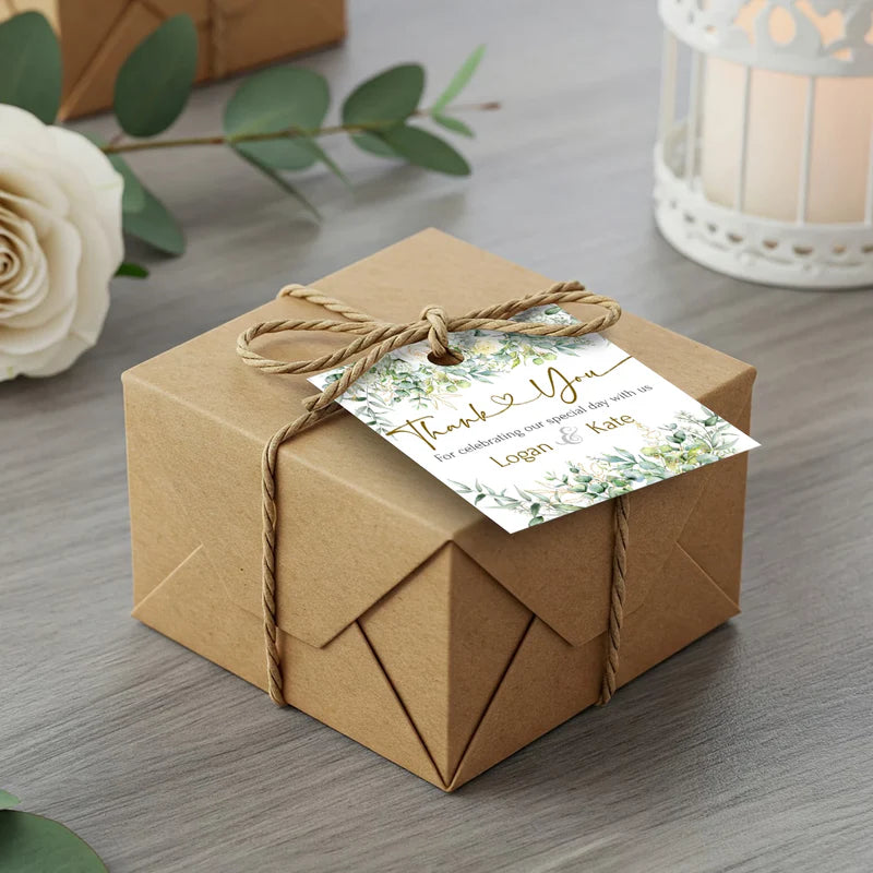 White Rose and Eucalyptus Leaves DIY Wedding Gift Tags