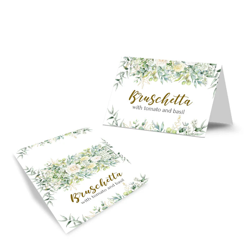 White Rose and Eucalyptus Leaves Printable Buffet Card