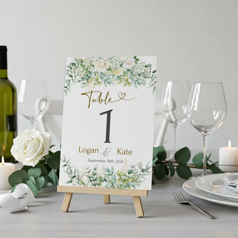 White Rose DIY Wedding, Floral Wedding Party Supplies, Eucalyptus Leaves Themed, DY Wedding Digital Template, Editable White Rose and Eucalyptus Leaves Image SVG PNG