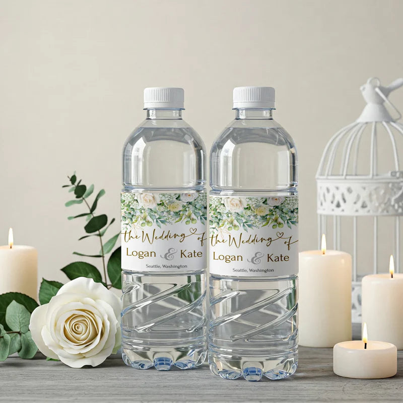 White Rose DIY Wedding, Floral Wedding Party Supplies, Eucalyptus Leaves Themed, DY Wedding Digital Template, Editable White Rose and Eucalyptus Leaves Image SVG PNG