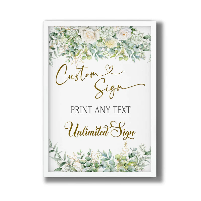 White Rose and Eucalyptus Leaves Wedding Event Sign Printable
